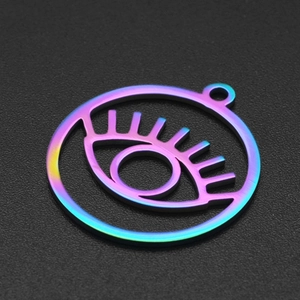 Rainbow stainless steel evil eye pendant with eyelashes for DIY necklace jewelry making