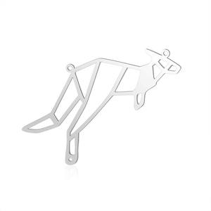 Macro shot of silver kangaroo pendant with hollow geometric lines and stainless steel finish
