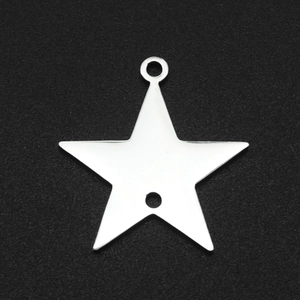 Flat star-shaped stainless steel pendant with silver finish and top hanging ring
