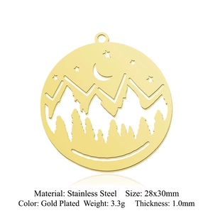 Détails du pendentif en acier inoxydable doré avec motif montagne et spécifications