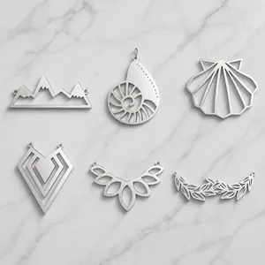 5pcs set of stainless steel geometric charms including mountain and seashell shapes