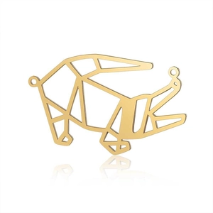 Detail shot of golden stainless steel crocodile silhouette pendant with geometric line design