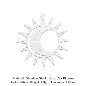 Spécifications du pendentif soleil et lune en acier inoxydable, taille 28x30,5mm