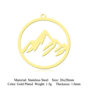 Macro de breloques de montagne en acier inoxydable doré de 26x28mm pour bijoux