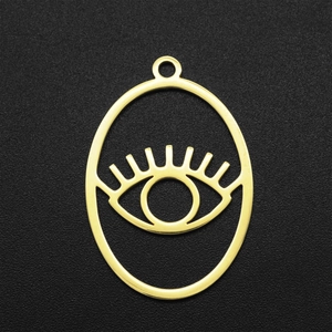 Golden stainless steel oval evil eye charm pendant for DIY jewelry making and necklaces