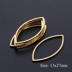 Close-up of 13x27mm marquise shape stainless steel DIY jewelry charm in gold