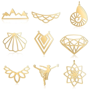 Set di ciondoli geometrici in acciaio dorato con disegni di montagna e fiori DIY