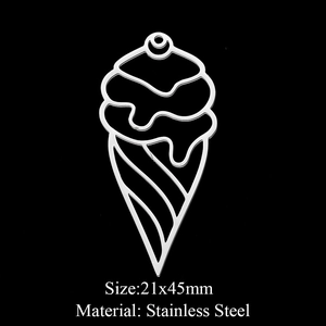 Polished stainless steel ice cream cone pendant with 21x45mm dimensions on black background