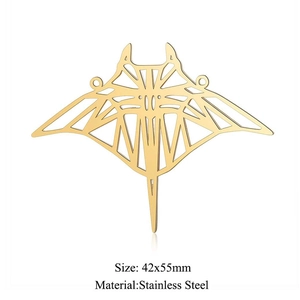 Golden stainless steel manta ray pendant with geometric hollow frame design for DIY jewelry