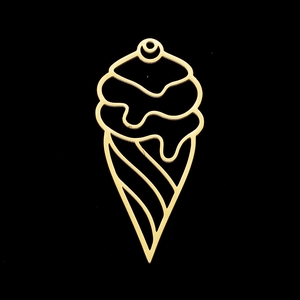 Close-up of hollow golden ice cream cone pendant made of polished stainless steel for DIY