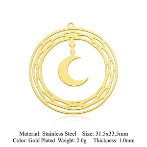 Détail du pendentif lune en acier inoxydable doré avec dimensions et poids précis