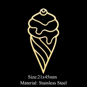 Golden ice cream hollow pendant in stainless steel with 21x45mm dimensions
