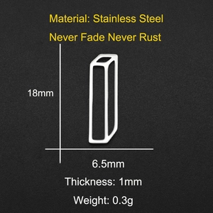 Polished silver stainless steel rectangular hollow pendant with precise 18mm by 6.5mm size