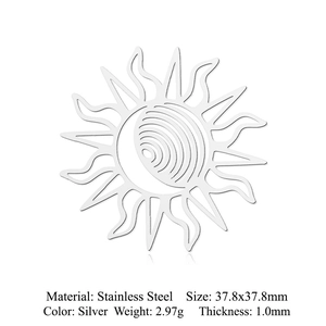 Détails des dimensions du pendentif soleil et lune en acier inoxydable poli