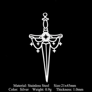 Especificación técnica del colgante de daga 21x45mm en acero inoxidable plata