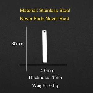 Polished silver stainless steel rectangle pendant for DIY jewelry, measuring 30mm x 4mm