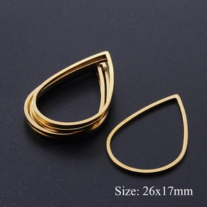Detailed macro view of 26x17mm gold teardrop stainless steel jewelry pendants for DIY making