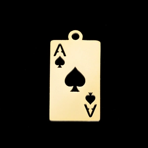 Polished gold stainless steel Ace of Spades poker card pendant with hollowed design
