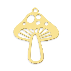 Detail of mushroom shaped gold stainless steel pendant with hollow design for DIY jewelry