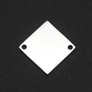 Polished silver stainless steel square pendant charm with dual holes for DIY jewelry