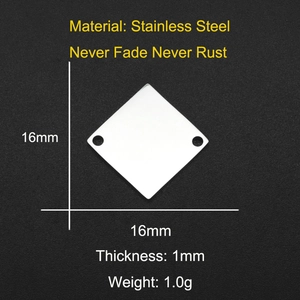 Detail view of 16mm square stainless steel earring pendant with diagonal double holes