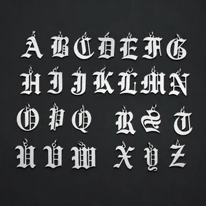 Set of 26 gothic capital letter pendants in polished silver stainless steel for DIY jewelry