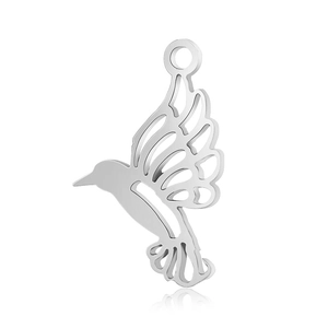 Detailed view of silver hummingbird pendant with hollow design for DIY jewelry