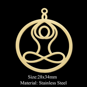 Detailed close-up of a 28x34mm golden stainless steel yoga meditation lotus pendant