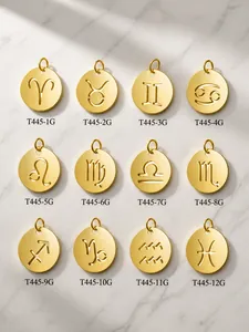 Set of 12 gold stainless steel zodiac charms for DIY necklace and bracelet jewelry making