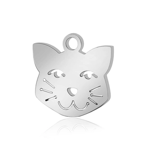 Polished stainless steel hollow cat head pendant with integrated top hanging loop