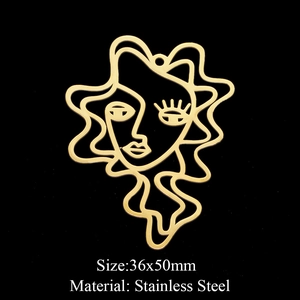 Detailed 36x50mm gold abstract face line art pendant made of premium stainless steel