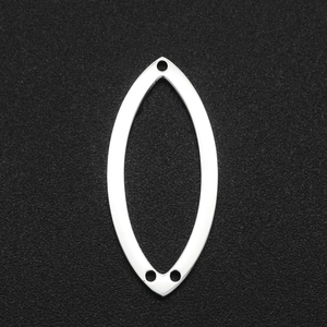 Polished stainless steel marquise charm connector with three holes for DIY jewelry