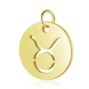 Polished gold stainless steel Taurus zodiac charm with hollow center design for jewelry