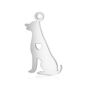 Polished stainless steel dog silhouette charm with heart cutout for jewelry making