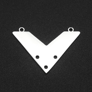 Polished silver V-shaped stainless steel charm with dual top loops and three bottom holes
