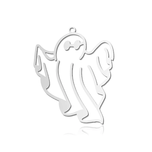 Macro shot of silver ghost pendant with sunglasses design made of stainless steel