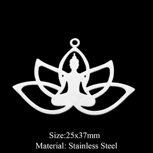 Macro detail of 25x37mm stainless steel lotus buddha pendant for DIY jewelry