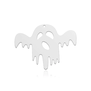 Close-up of ghost-shaped stainless steel charms with polished silver finish for DIY jewelry