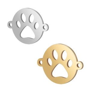 Conectores de huella de perro en acero pulido dorado y plateado para joyería de DIY