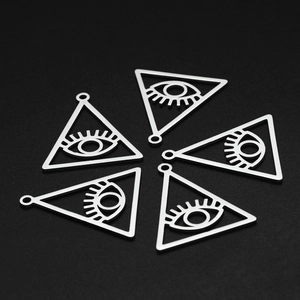 Set of 5 stainless steel evil eye triangle pendants with silver finish for jewelry making