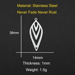 Detailed macro view of 38mm leaf-shaped stainless steel pendant with hollow V-line design