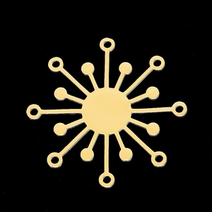 Pendentif fleur en éventail doré poli avec design radial symétrique et boucles d'attache