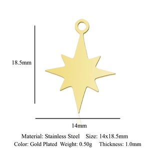 Detailed dimensions of a gold plated stainless steel star pendant with measurements