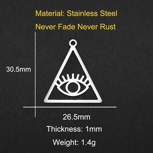Detailed size specifications of the stainless steel triangle evil eye charm pendant