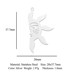 Detailed view of silver sun charm pendant with 37.7mm height and cutout eye pattern