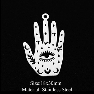 Macro view showing the 18x30mm hollow Hamsa Hand pendant made of stainless steel