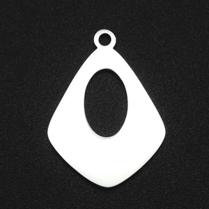Close-up of hollow waterdrop pendant in silver stainless steel for DIY jewelry making