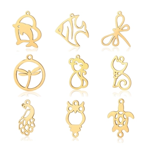 Pendentifs Animaux Creux en Acier Inoxydable Hibou Dauphin Libellule Singe Tortue Pour Création de Bijoux DIY Accessoires