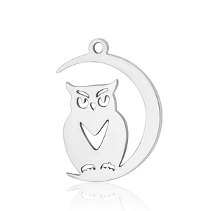 Pendentif chouette et lune en acier inoxydable poli avec design évidé pour bijoux