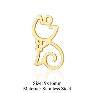 Pendentif chat en acier inoxydable doré pour bijoux DIY, 9x16mm, design évidé